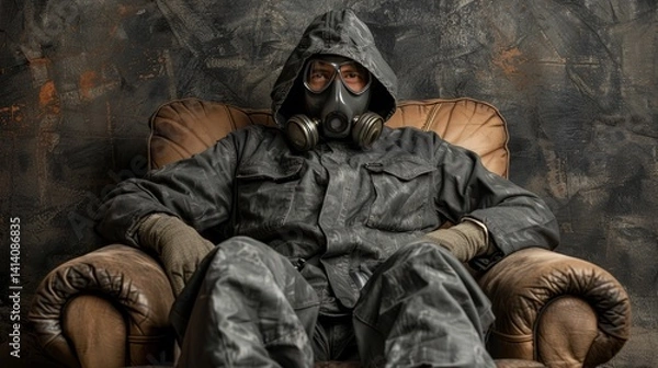 Fototapeta Expert pest control technician in protective gear performs fumigation to eliminate home infestations