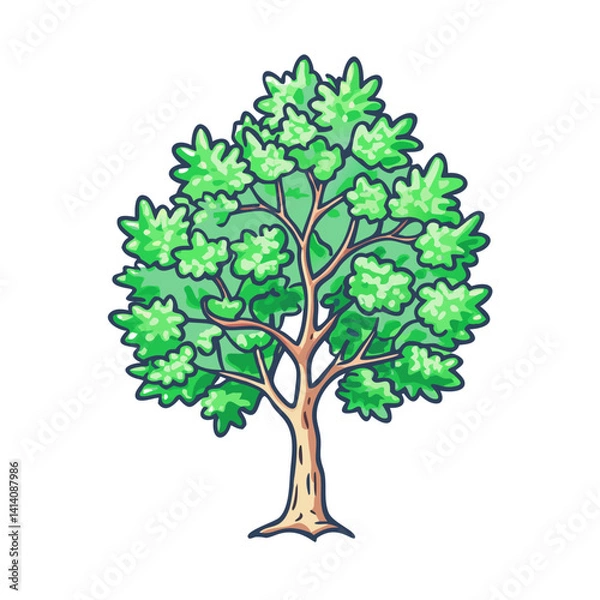 Fototapeta A Vibrant Green Tree Illustration with Lush Foliage and a Sturdy Trunk