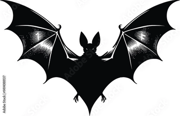 Obraz Silhouette of bat on white background illustration 