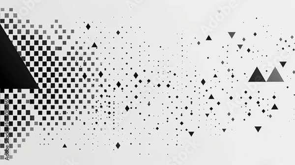 Fototapeta modern abstract design featuring geometric shapes like triangles, squares, and diamonds in black and white, creating dynamic visual effect. composition evokes sense of movement and depth