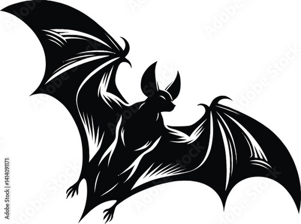 Obraz Silhouette of bat on white background