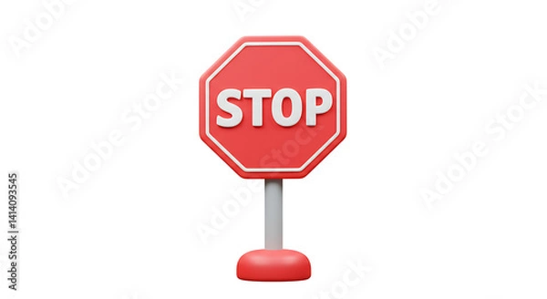 Fototapeta Stylized 3D Render: Red Octagonal Stop Sign on White Background