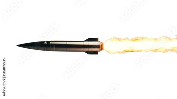 Obraz Stock photo of missile launch with fire trail on black background for military and space exploration on transparent background