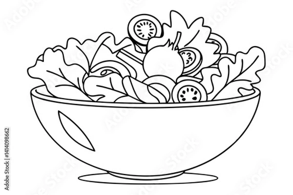 Fototapeta Simple Line Art of a Bowl of Salad