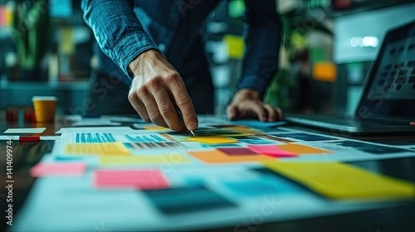 Fototapeta Creative business team brainstorming and ideating for innovative projects, showcasing collaboration, diverse perspectives, and strategic thinking in a modern business environment