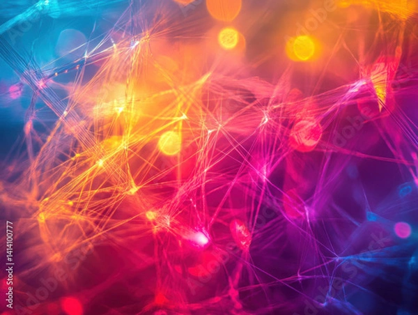 Fototapeta vibrant abstract background featuring colorful light patterns and intricate lines, creating sense of depth and energy. warm hues blend beautifully, evoking dynamic atmosphere