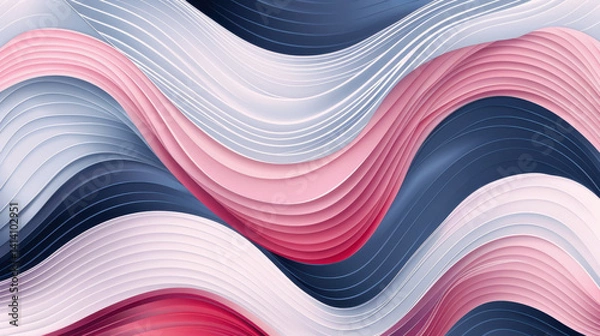 Fototapeta vibrant abstract design featuring flowing waves in shades of pink, blue, and white, creating sense of movement and depth. smooth curves evoke feeling of tranquility and elegance