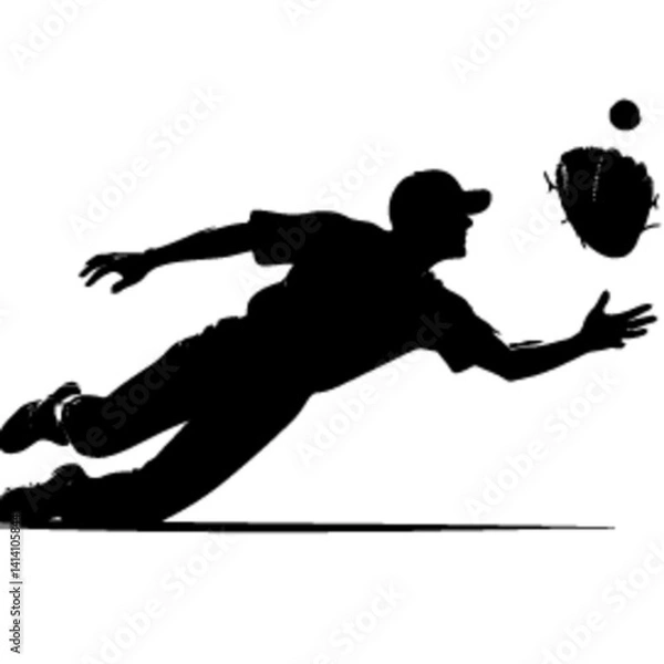 Obraz Silhouette of a fielder diving horizontally to stop the ball.