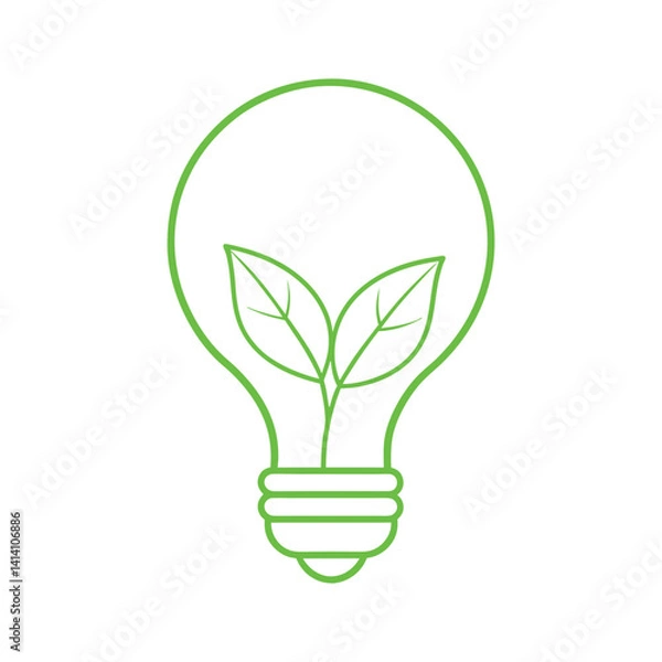 Obraz Light bulbs with leaves, Plant inside Lightbulb in line drawing. Creative concept of Green energy and environmental friendly sources, Vector illustration