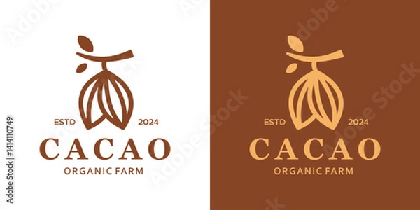 Fototapeta Cacao bean plant logo design. Cacao bean with abstract lines style logo. Natural Food and Drinks Logo Design vector symbol icon