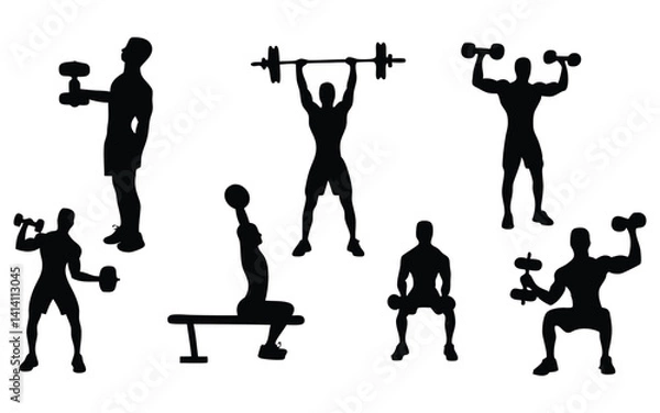 Fototapeta Workout at gym vector silhouette set