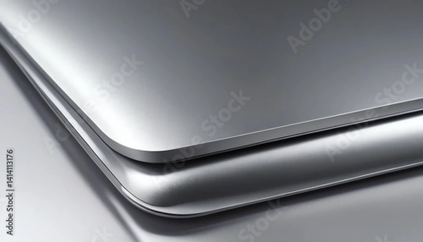 Fototapeta Close-up of sleek metallic laptop surfaces, showcasing modern design, smooth contours, and high-tech elegance ideal for contemporary workspaces.