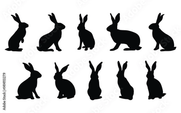 Fototapeta Rabbit vector silhouette set
