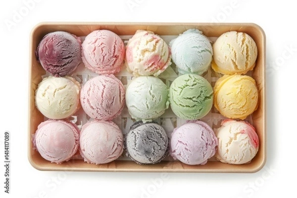 Fototapeta Assorted Colorful Ice Cream Scoops in a Wooden Tray Display