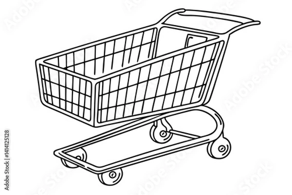 Fototapeta Minimal Shopping Cart Trolley Line Art Icon