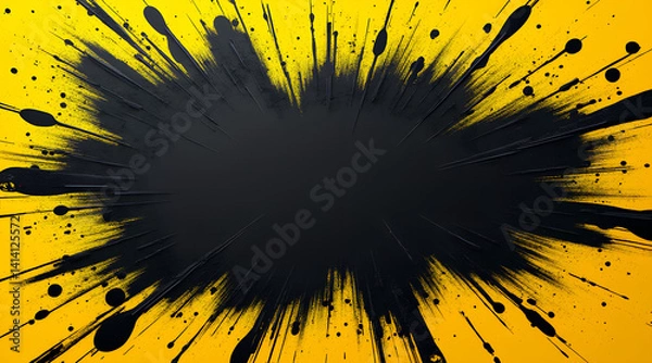 Fototapeta Burst background with vibrant black and bright yellow splashes, explosive thrilling energy for modern shoppers with copy space 