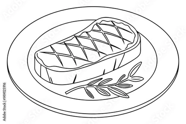 Fototapeta Minimalist Steak Meal One Line Vector