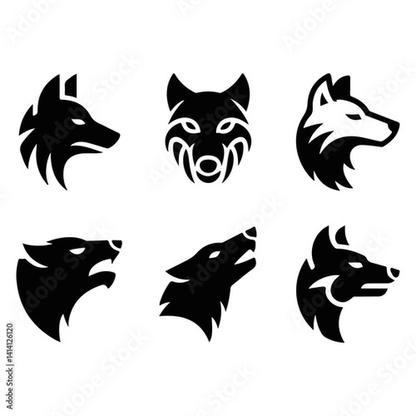 Obraz set of Fox head  vector silhouette.Wild animal head icons, vector design, nature background, graphic design