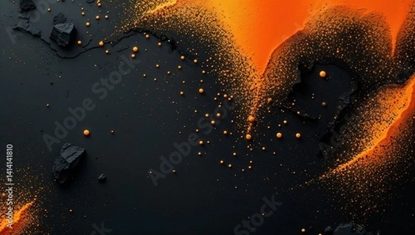 Fototapeta Abstract black space shows a night sky with bright stars and a distant galaxy, touched by an abstract light like a soft explosion