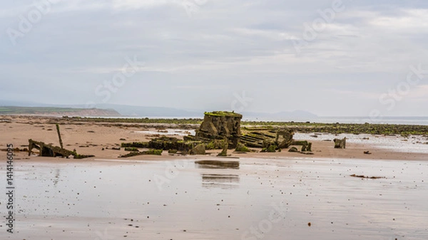 Fototapeta Stones on the beach and the ST Pasages Shipwreck between Ballasalla and Sartfield, Isle of Man