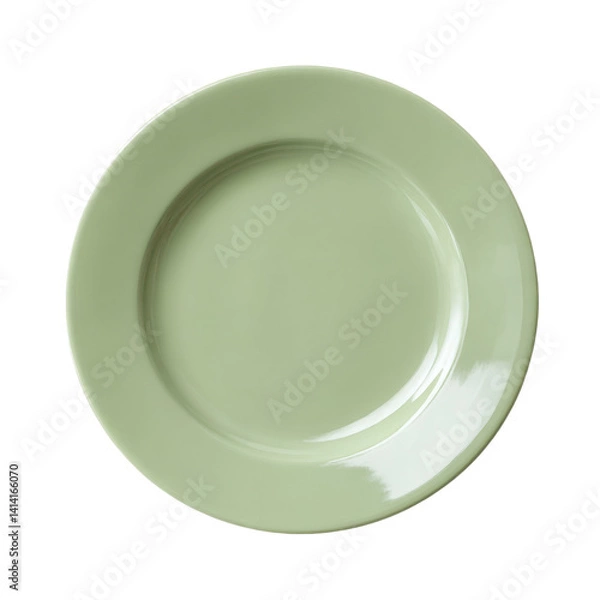 Fototapeta Isolated close up view of a light green ceramic plate on a dark surface