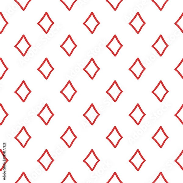 Fototapeta Card suits diamond club seamless pattern background Doodle design for textile Alice in Wonderland style Red geometric romb Fashion print for clothes greeting invitation card flyer banner poster cover