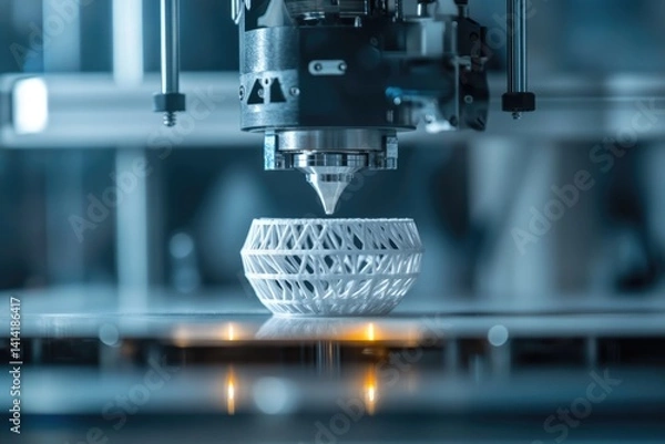 Fototapeta 3D printer meticulously crafts a delicate, white lattice bowl, layer by layer.