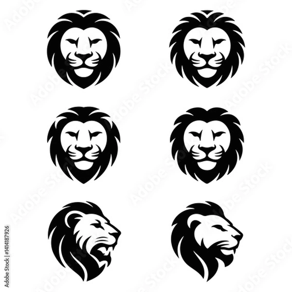 Obraz Wild animal head icons, vector design, nature background, graphic design.lion head vector set of  lion head angry roaring logo vector silhouette, shows power and strength 