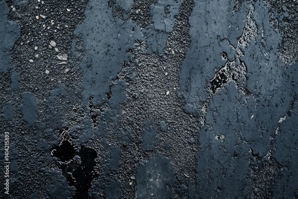 Fototapeta Weathered asphalt with yellow line and potholes. AI image
