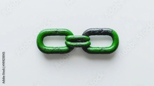Obraz Artistic depiction of a stylized green and black chain link on a minimalistic white background emphasizing connection and strength.
