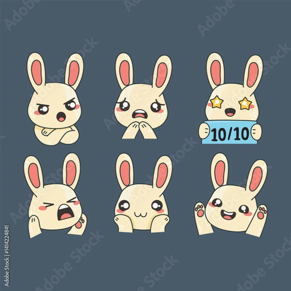 Fototapeta cute rabbit emoticon face collection set in isolated background