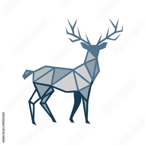 Obraz Elegant Polygon Deer – Geometric Standing Deer with Interlocking Antler Shapes
