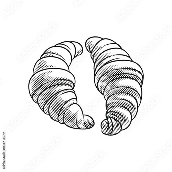 Obraz Croissant Line Art in Engraving Style