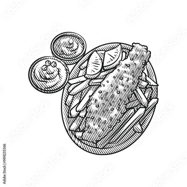 Obraz Fish and Chips Illustration in Engraving Style