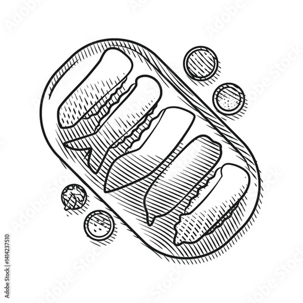 Obraz Sushi Illustration in Line art Engraving Style