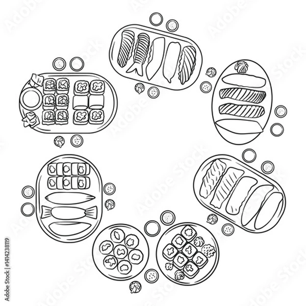 Obraz Set of Sushi Line Art Illustrations
