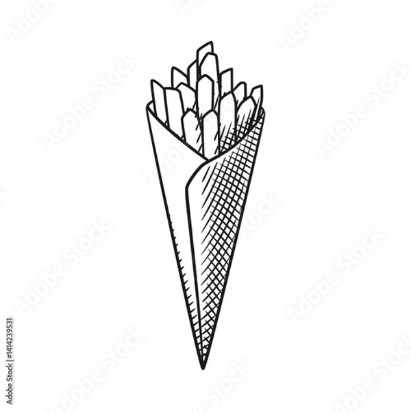 Obraz French Fries in Paper Packaging Line Art Engraving Style