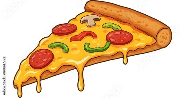 Fototapeta Serving Slice of Pepperoni Pizza with Melting Cheese and Toppings