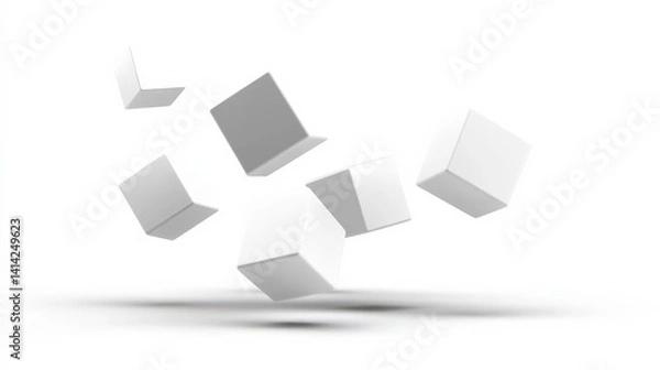 Fototapeta Floating White Cubes on Light Background with Soft Shadows