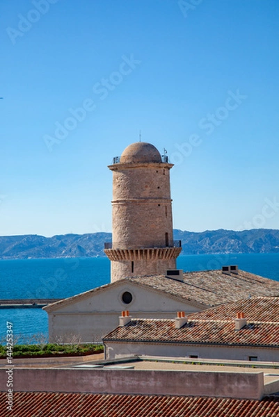 Obraz Fortress Round Tower - An exterior view of the medieval Fort St. Jean in the Mediterranean port city of Marseille in France