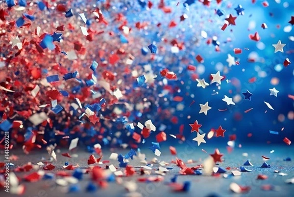Fototapeta Independence day background with stars and confetti