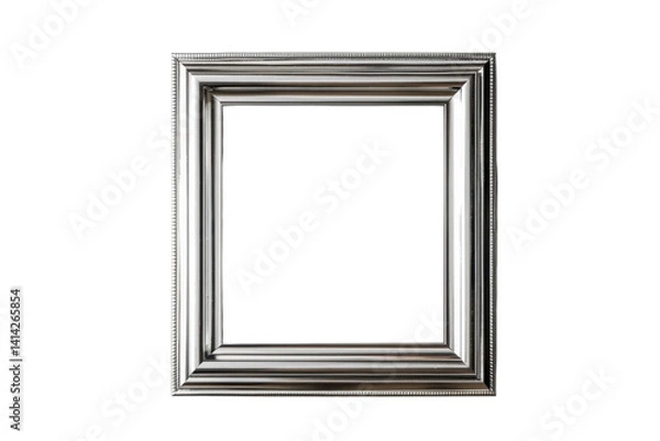 Fototapeta Elegant empty silver frame gracefully displayed against a minimalist white wall background isolated on transparent background