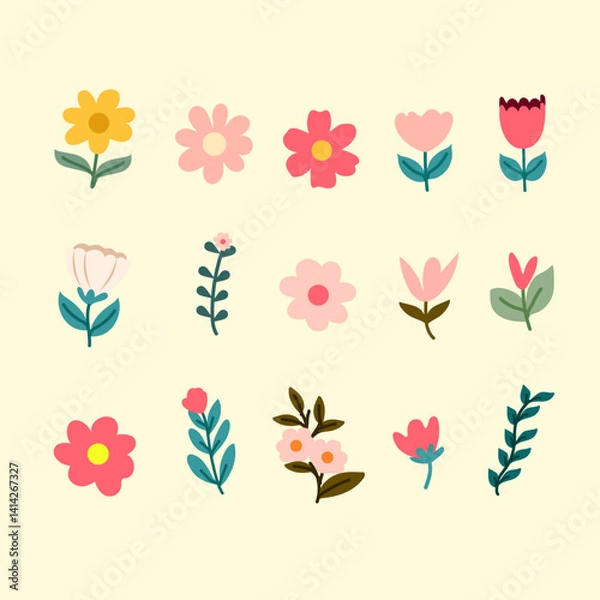 Obraz Set of collection spring flowers vector IIlustrations for elements clipart sticker