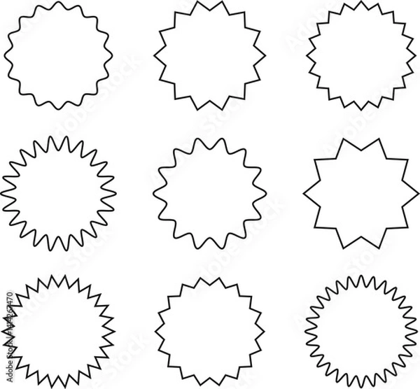 Fototapeta Starburst sticker set - collection of special offer sale oval and round shaped sunburst labels and badges. Promo stickers with star edges. 