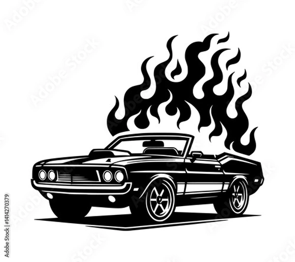 Fototapeta A vintage classic car with flames, isolated on a white background.