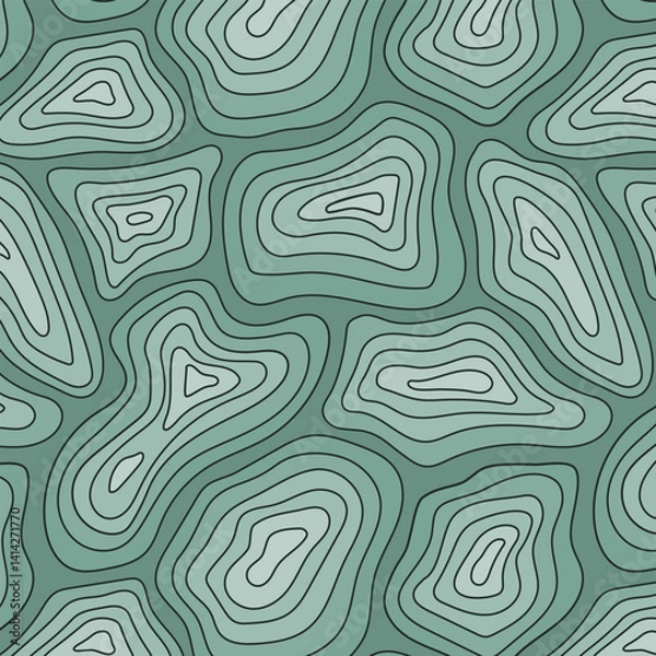 Fototapeta Seamless topographic pattern in forest green tones, with natural flowing contour lines and terrain forms.