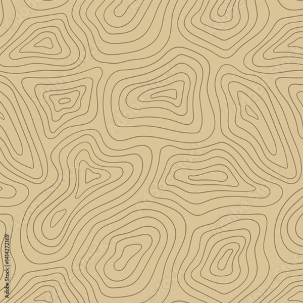 Fototapeta Seamless contour-style pattern mimicking wood grain or elevation lines in soft natural tones.