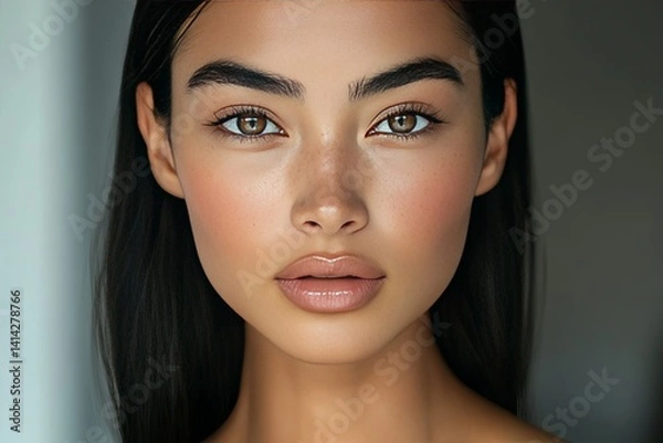 Fototapeta A close up portrait of a beautiful young womans face