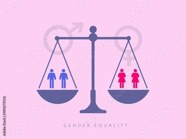 Fototapeta Gender equality, Weight scale with genders and signs showing equal weight.
