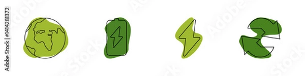 Fototapeta Ecology icons set on white backdrop. Eco-friendly green icons. Vector illustration. 